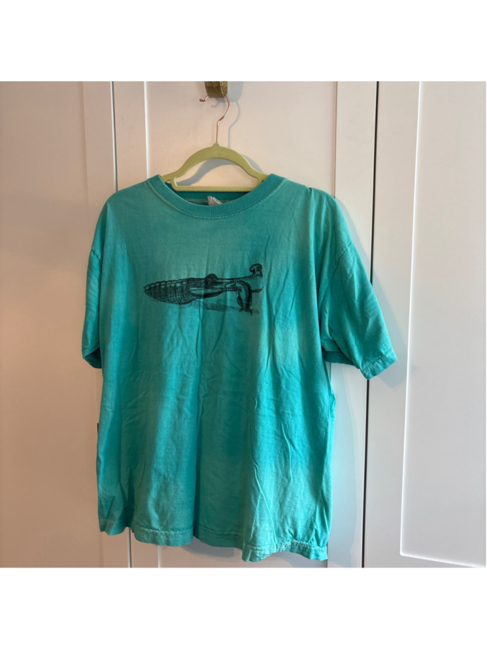 Men's Madras Crocodile Bank Graphic Tee, Size M, Teal and Black